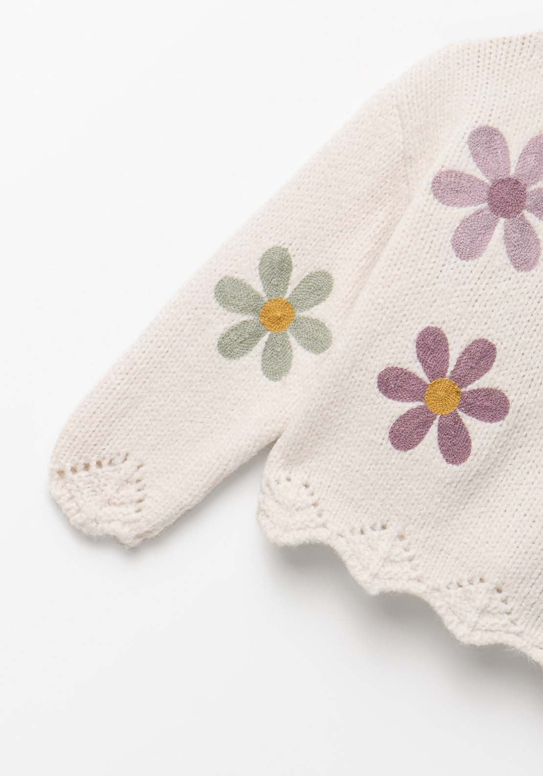 Embroidered Flowers Sweater - Cream
