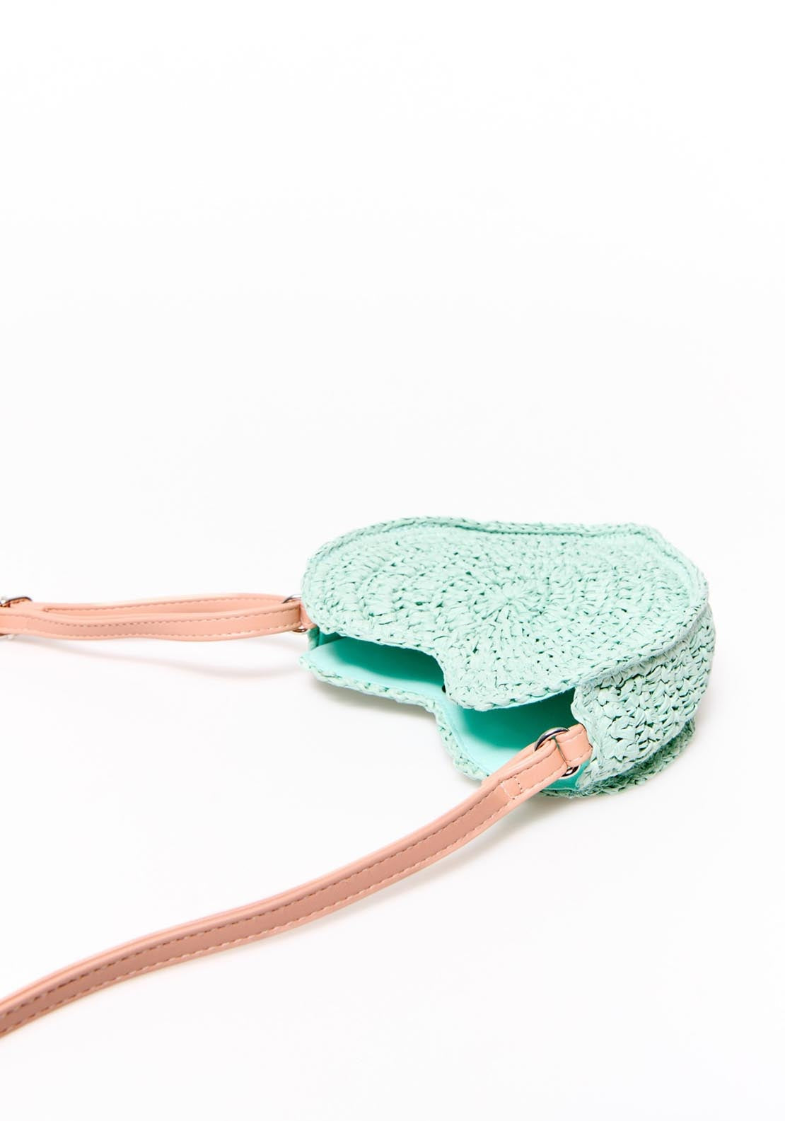 Sfera Heart-Shaped Raffia Bag - Green Aquamarine 2 Shaws Department Stores