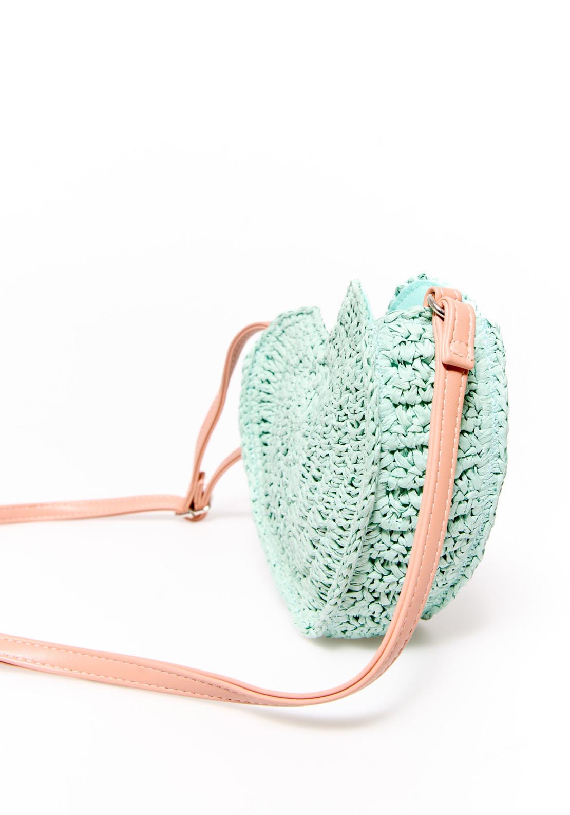 Sfera Heart-Shaped Raffia Bag - Green Aquamarine 3 Shaws Department Stores