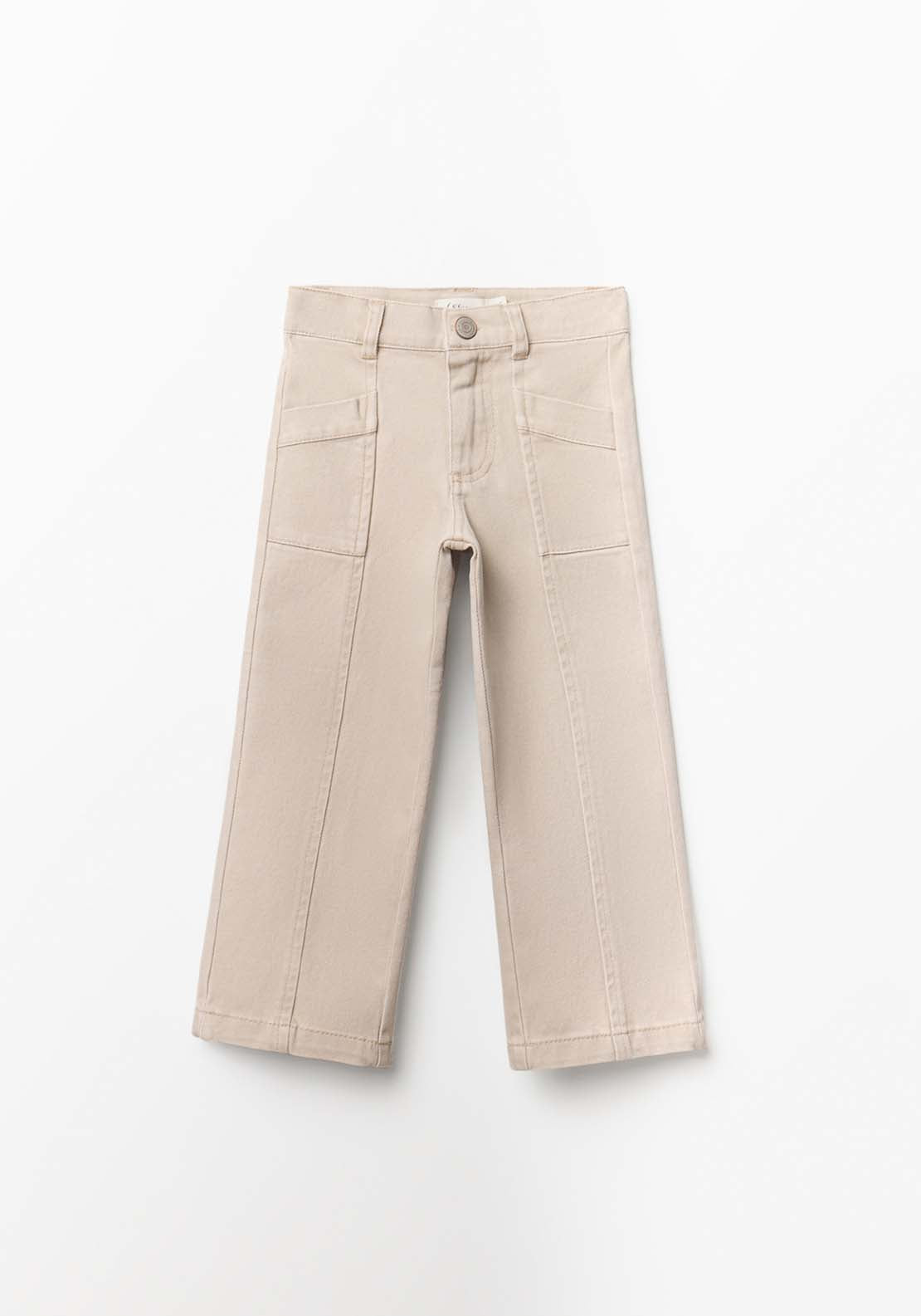 Wide Leg Trousers With Seam Detail - Cream