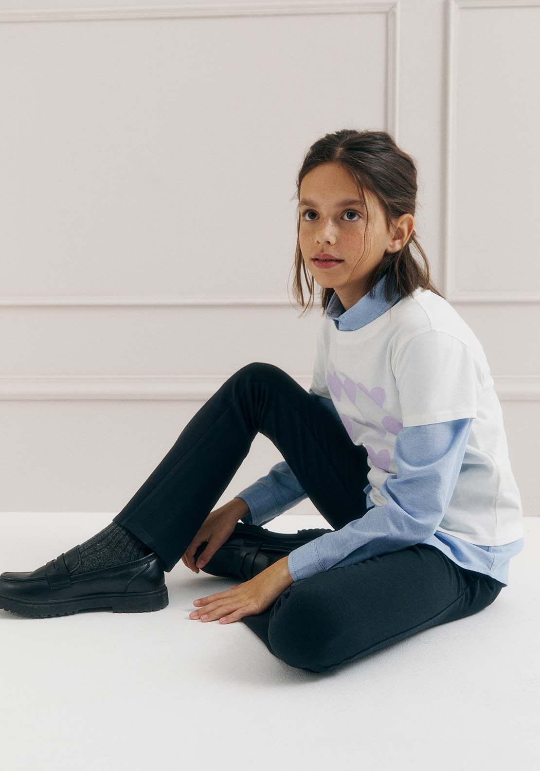 Sfera Girls Plush flared trousers - Navy 1 Shaws Department Stores