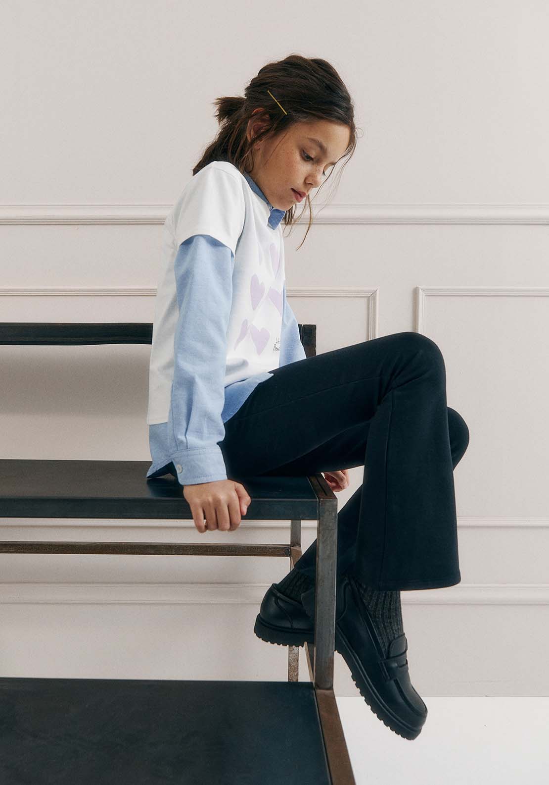 Sfera Girls Plush flared trousers - Navy 2 Shaws Department Stores