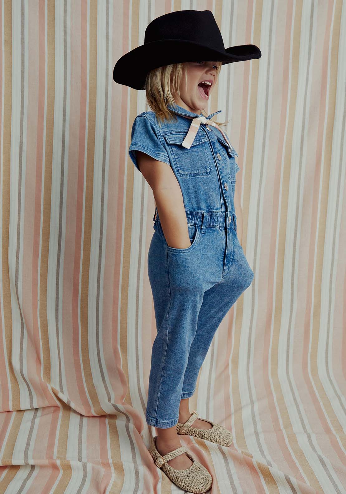 Sfera Long denim jumpsuit - Denim Medium Wash 5 Shaws Department Stores