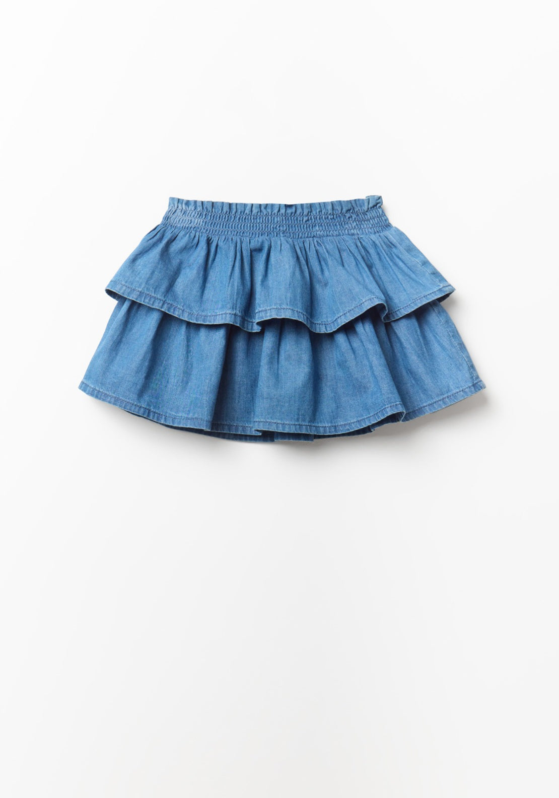 Denim Chambrai Ruffle Skirt - Denim Light Wash