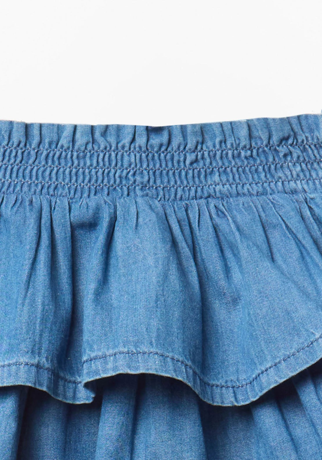 Denim Chambrai Ruffle Skirt - Denim Light Wash