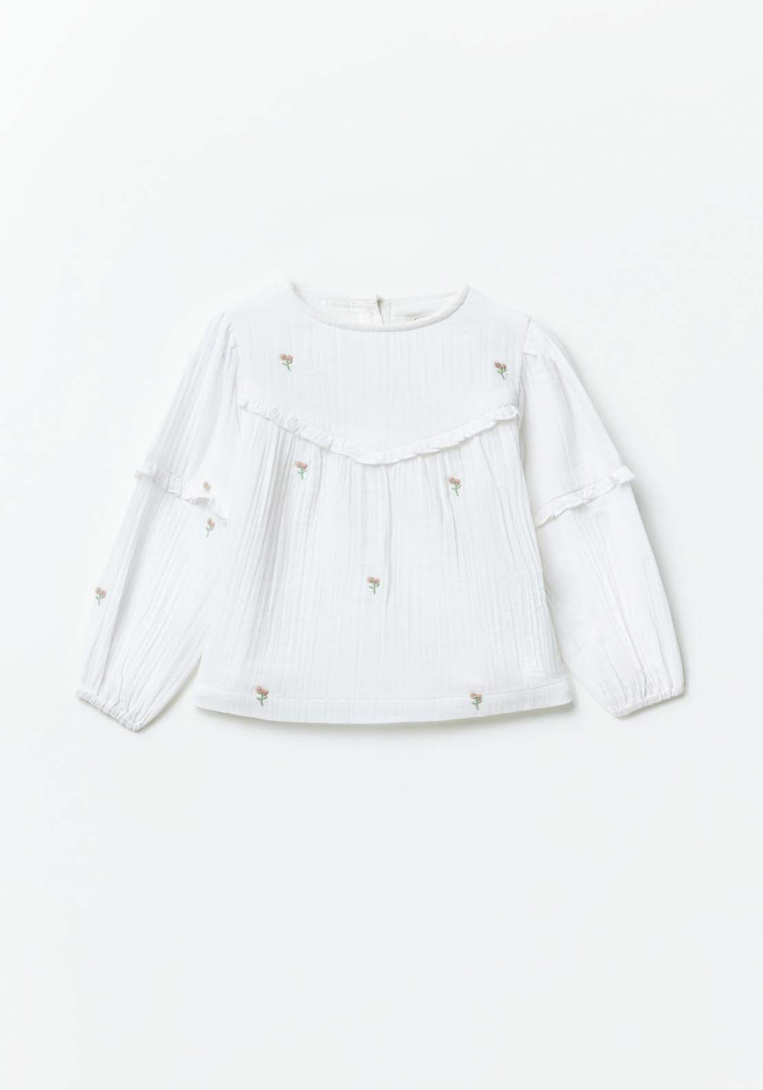 Sfera Long Sleeve Design Smock Blouse - White 1 Shaws Department Stores