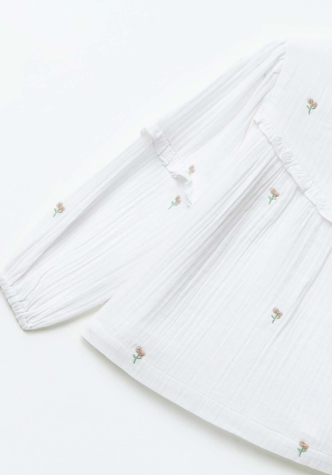 Sfera Long Sleeve Design Smock Blouse - White 4 Shaws Department Stores