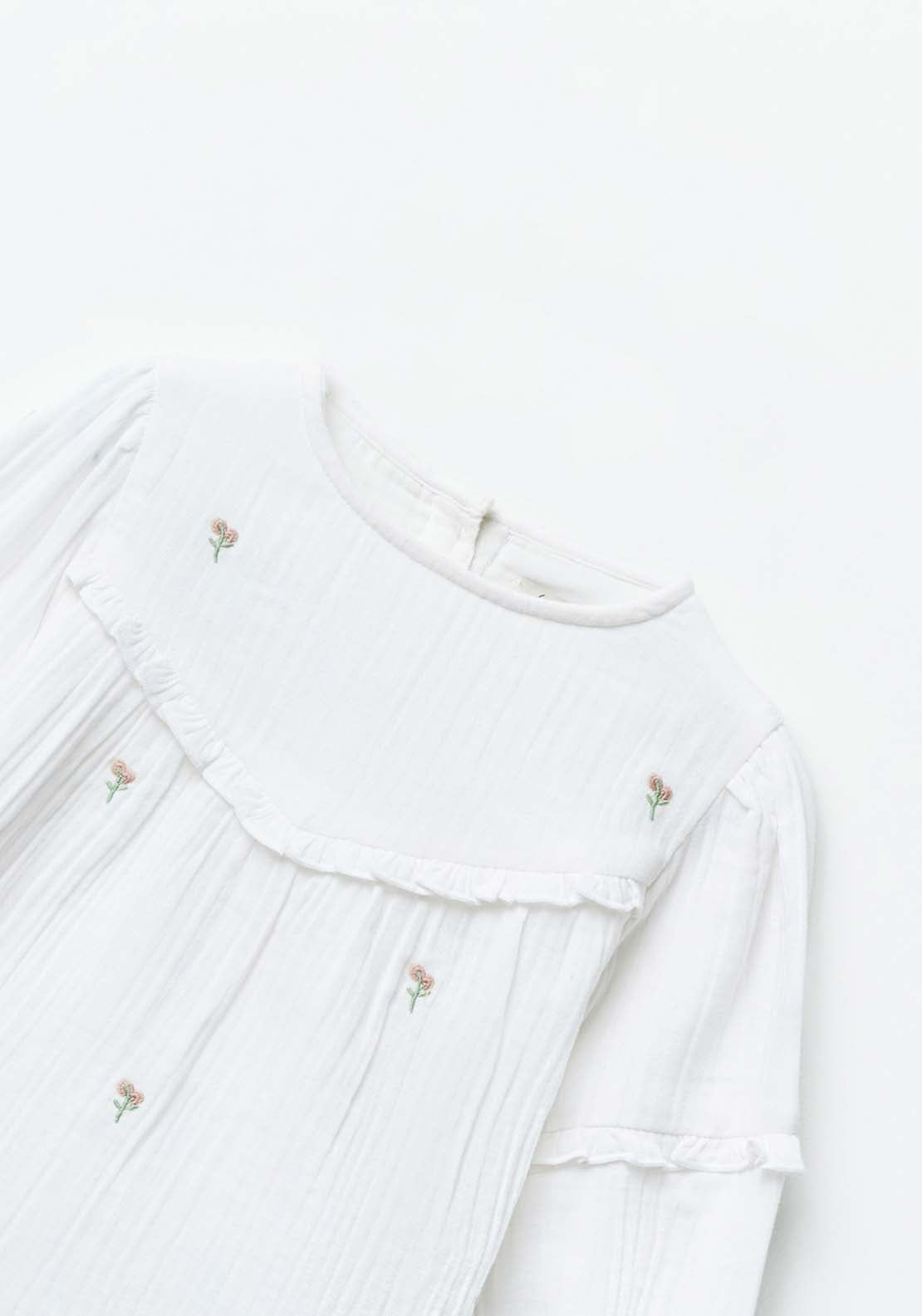 Sfera Long Sleeve Design Smock Blouse - White 2 Shaws Department Stores