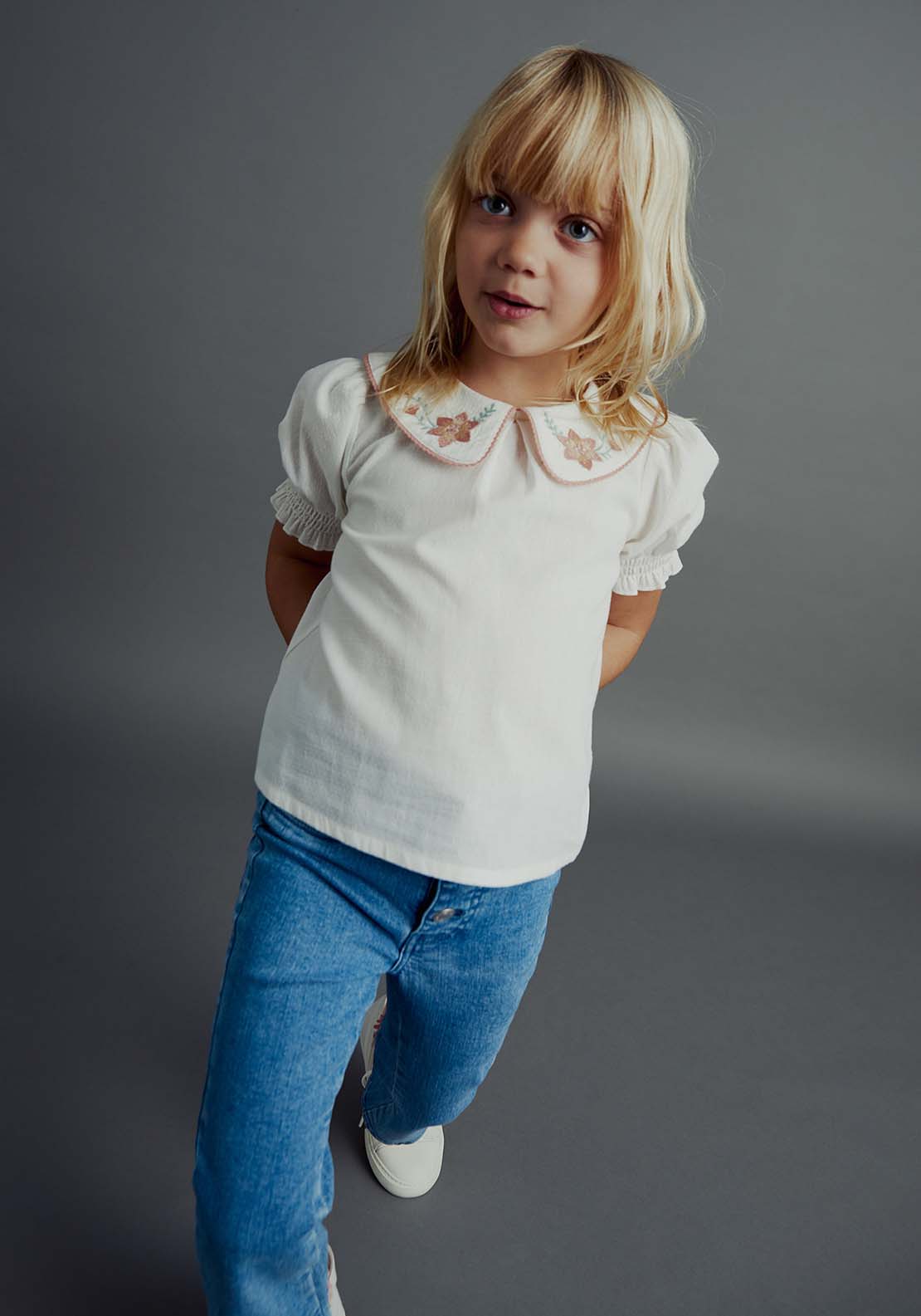 Sfera Puritan collar dobby blouse - Ecru 1 Shaws Department Stores