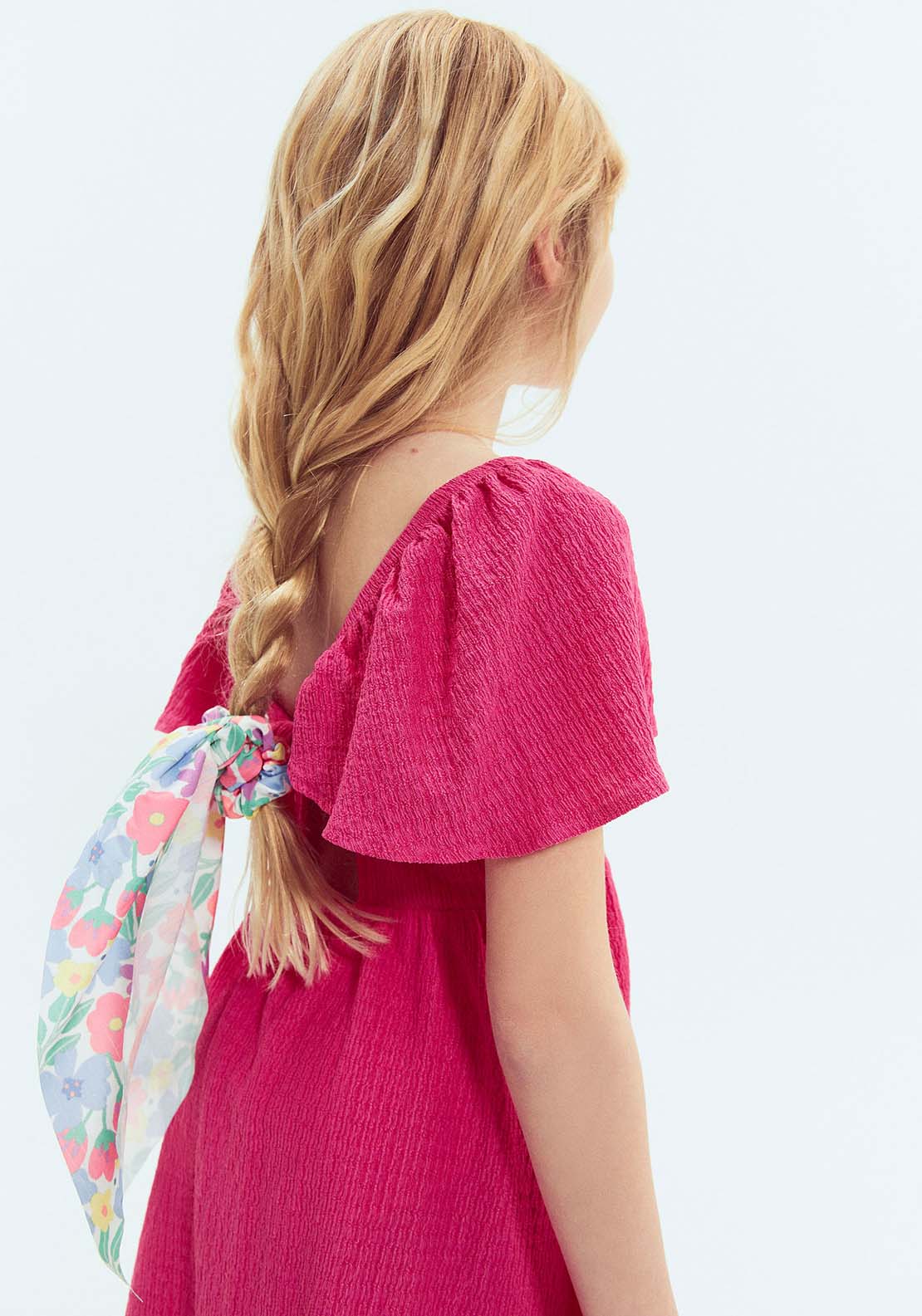 Sfera Short Sleeve Wrinkled Fabric Dress - Fuchsia 3 Shaws Department Stores