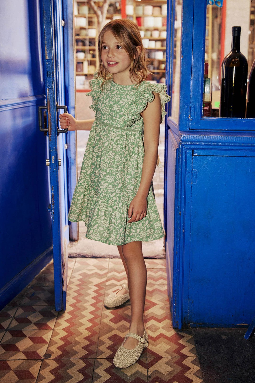 Sfera Printed two-tone dress - Green 1 Shaws Department Stores