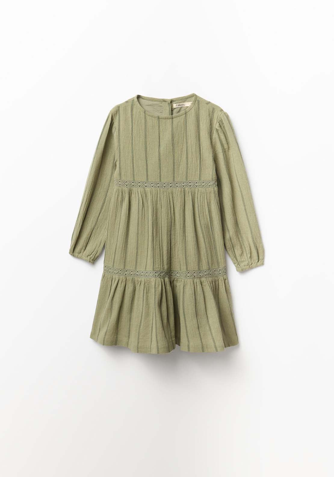 Sfera Long Sleeved Shirt Dress With Round Neck - Green 1 Shaws Department Stores