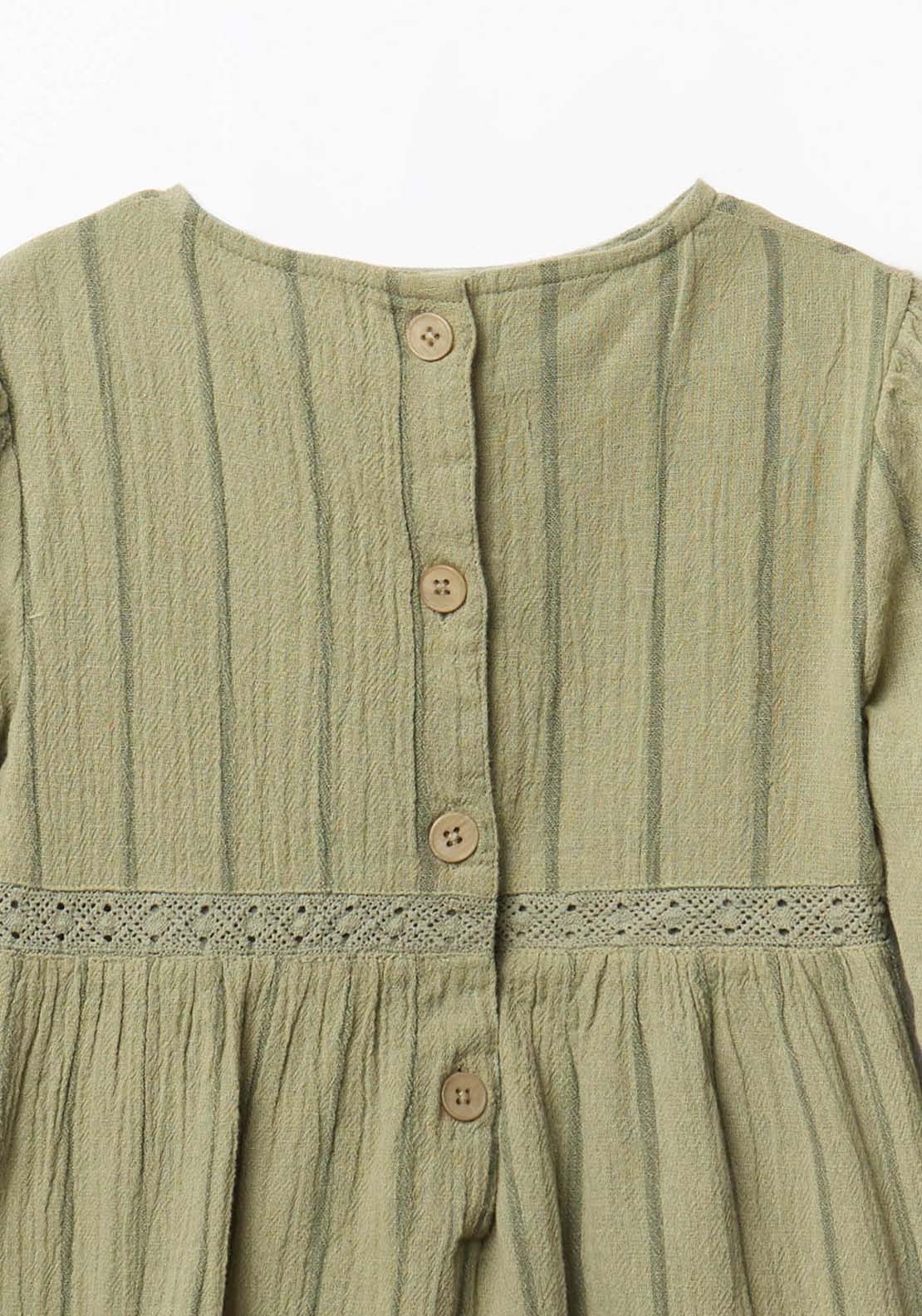 Long Sleeved Shirt Dress With Round Neck - Green