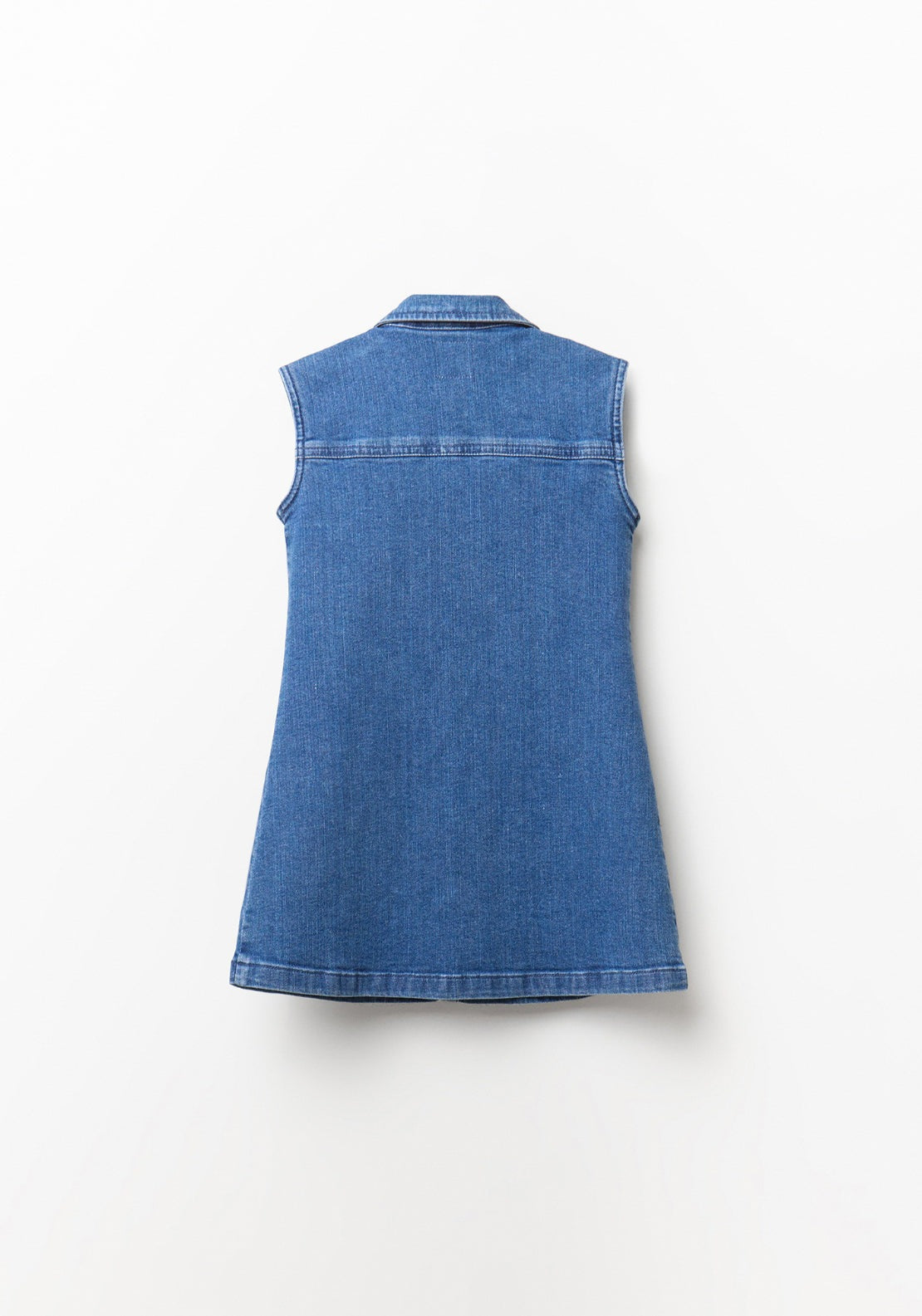 Denim Dress with Embroidered Pockets - Denim Medium Wash