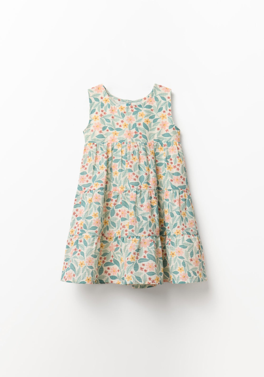 Floral Print Dobby Dress - Cream