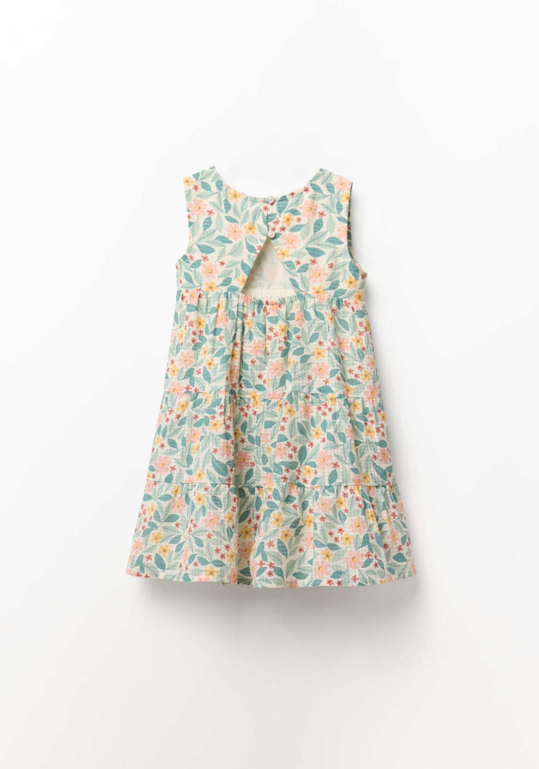 Floral Print Dobby Dress - Cream