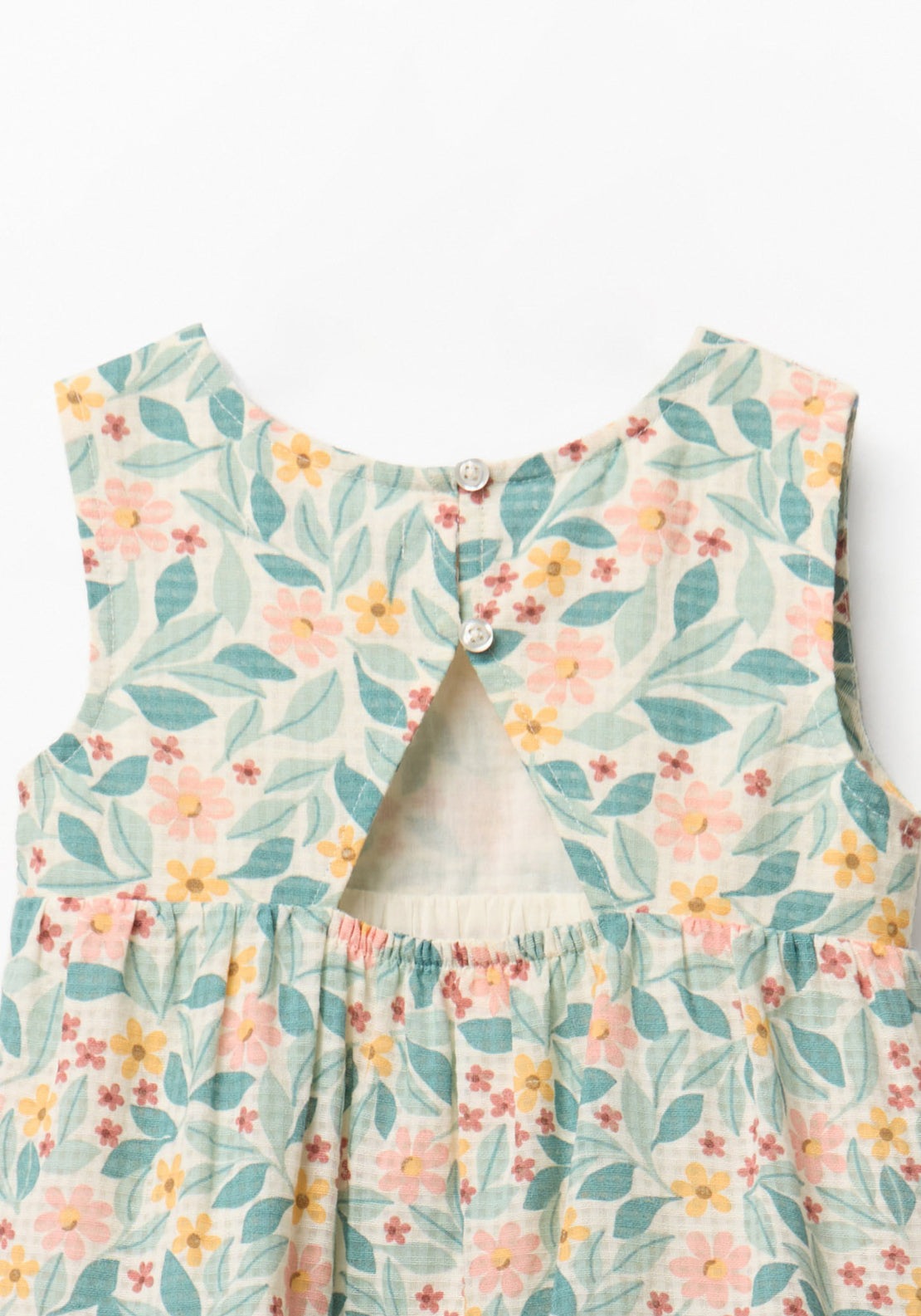 Floral Print Dobby Dress - Cream