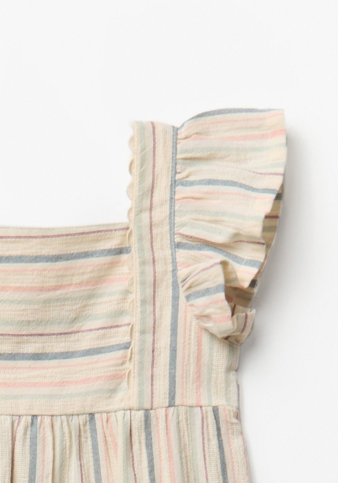 Striped Rustic Style Dress - Cream