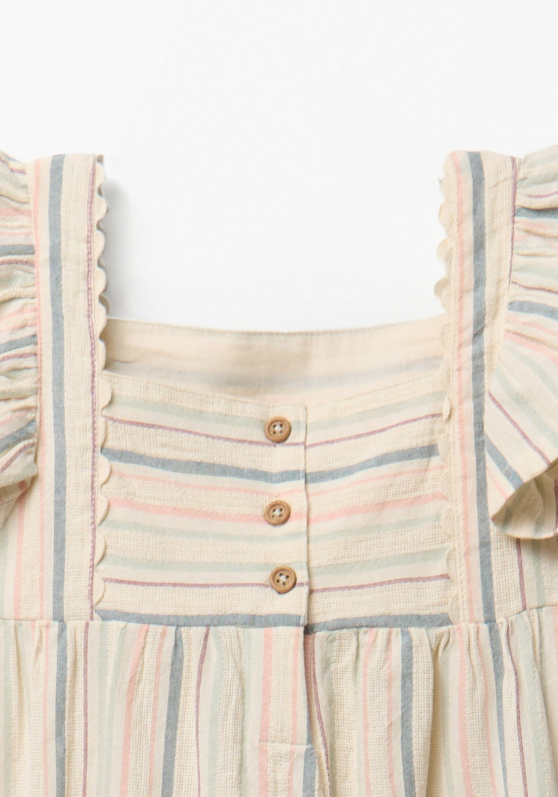 Striped Rustic Style Dress - Cream