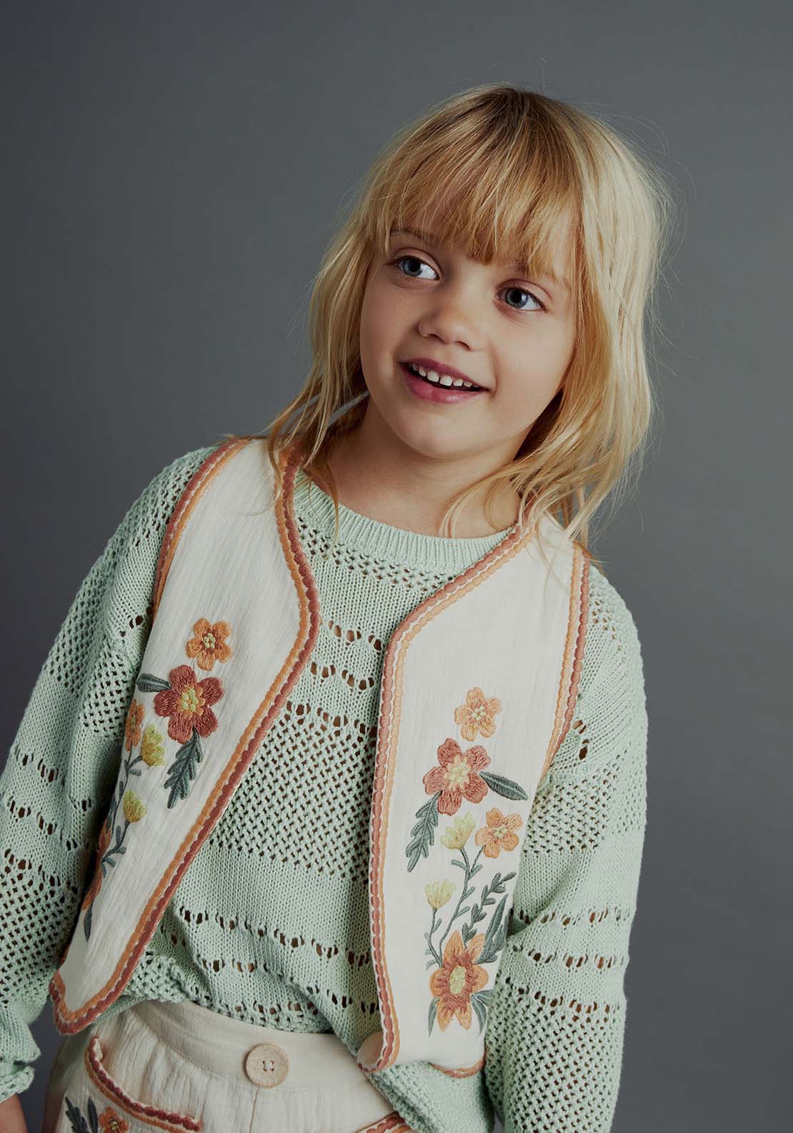 Sfera Embroidered bambula waistcoat - Ivory 1 Shaws Department Stores