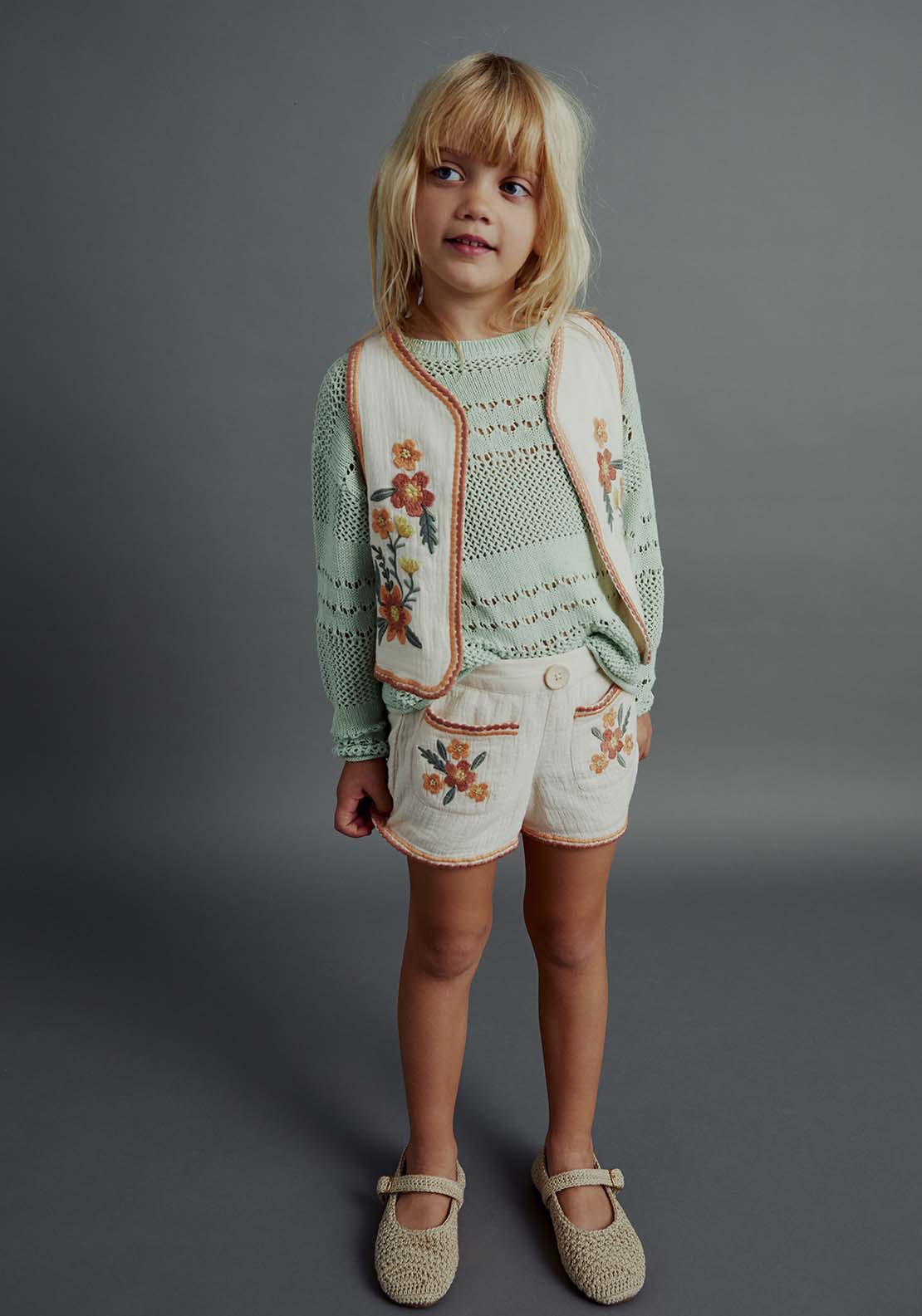 Sfera Embroidered bambula waistcoat - Ivory 2 Shaws Department Stores