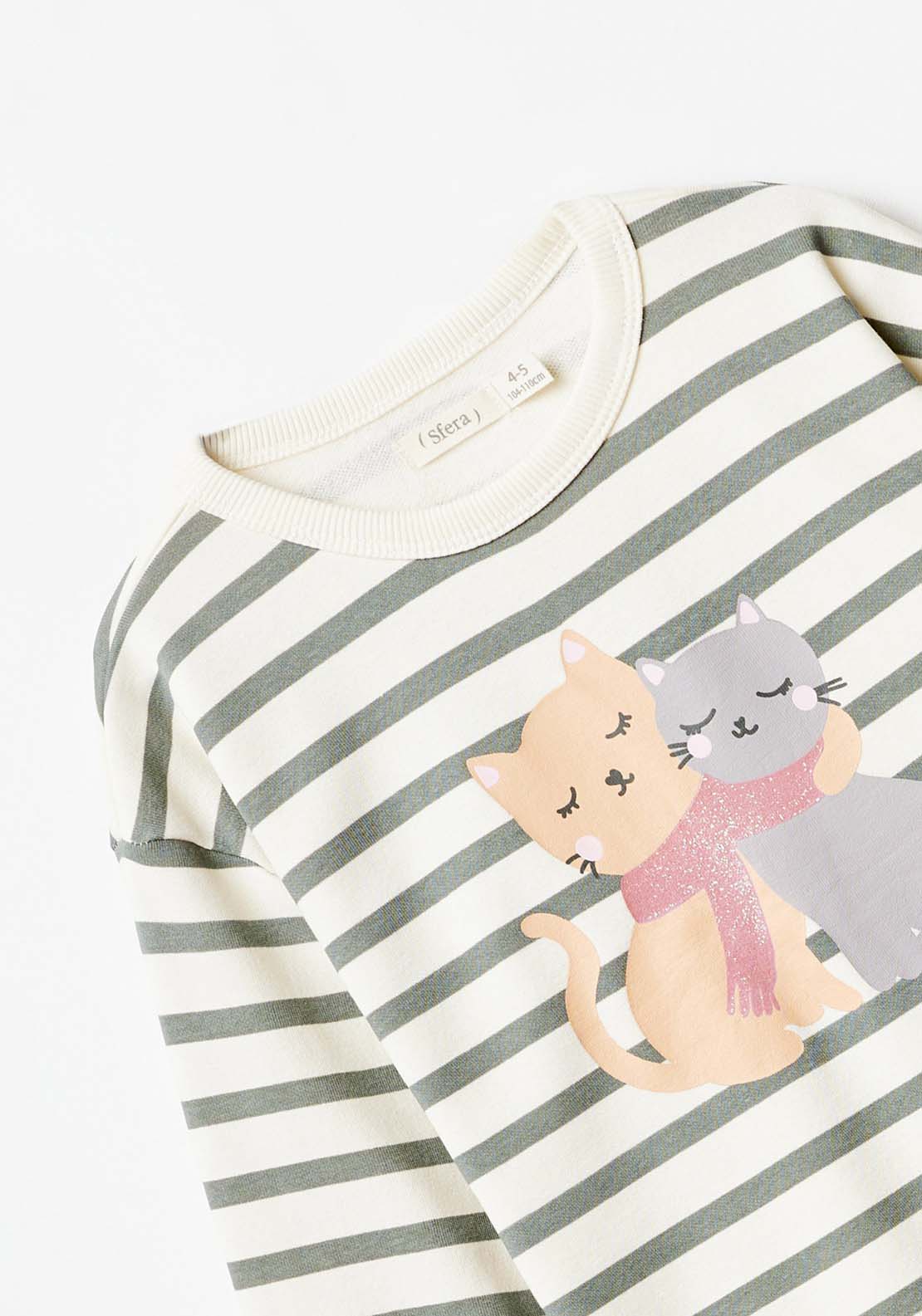 Sfera Long Sleeve Striped Flower Sweatshirt - Grey 2 Shaws Department Stores