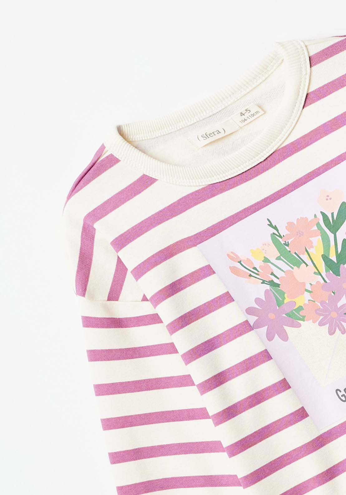 Sfera Long Sleeve Cat Striped Sweatshirt - Purple 2 Shaws Department Stores