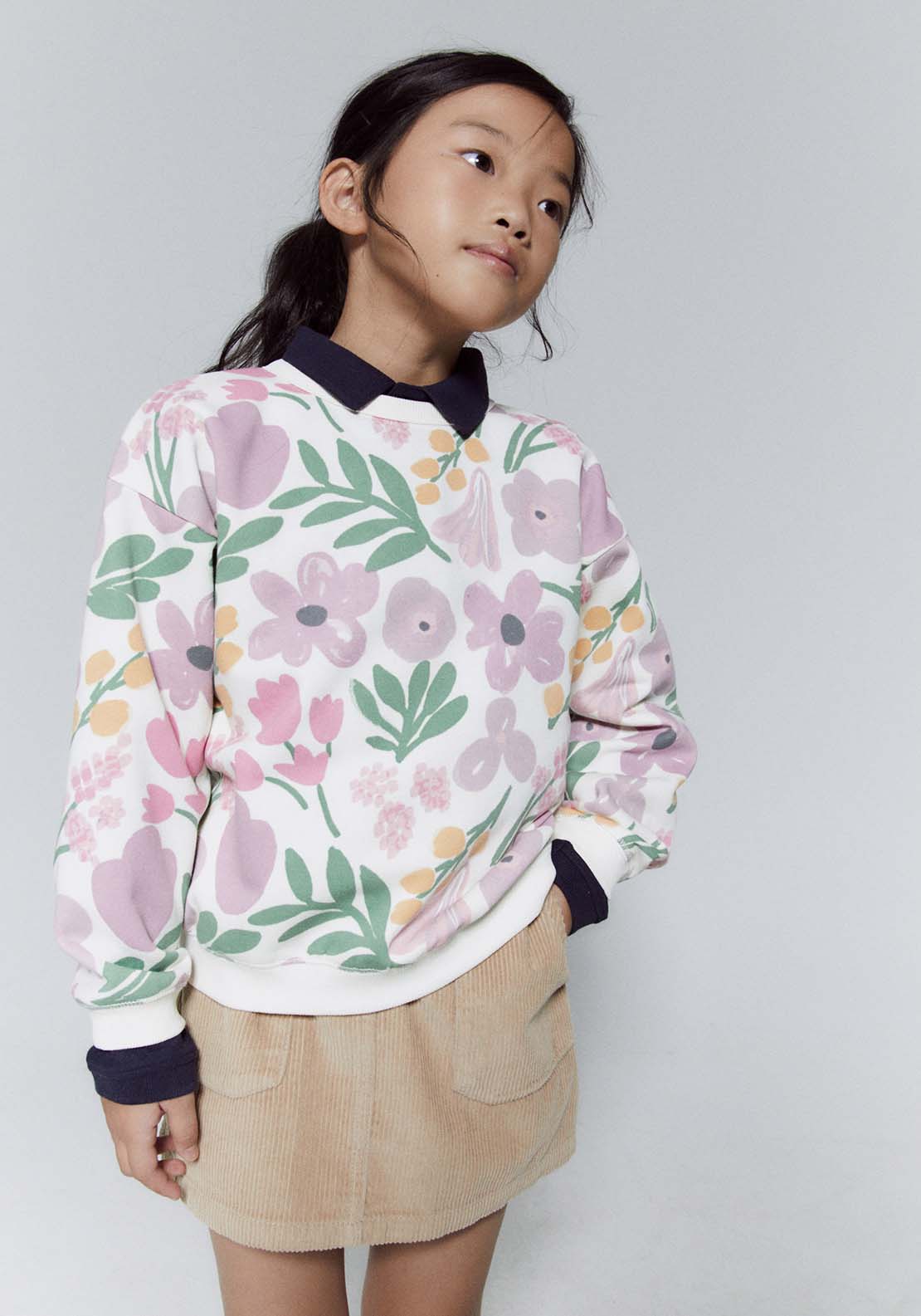 Sfera Long Sleeve Roses Sweatshirt - White 2 Shaws Department Stores