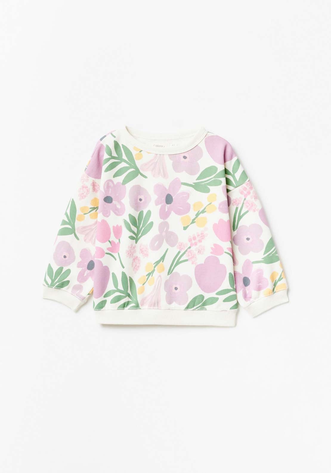 Sfera Long Sleeve Roses Sweatshirt - White 4 Shaws Department Stores