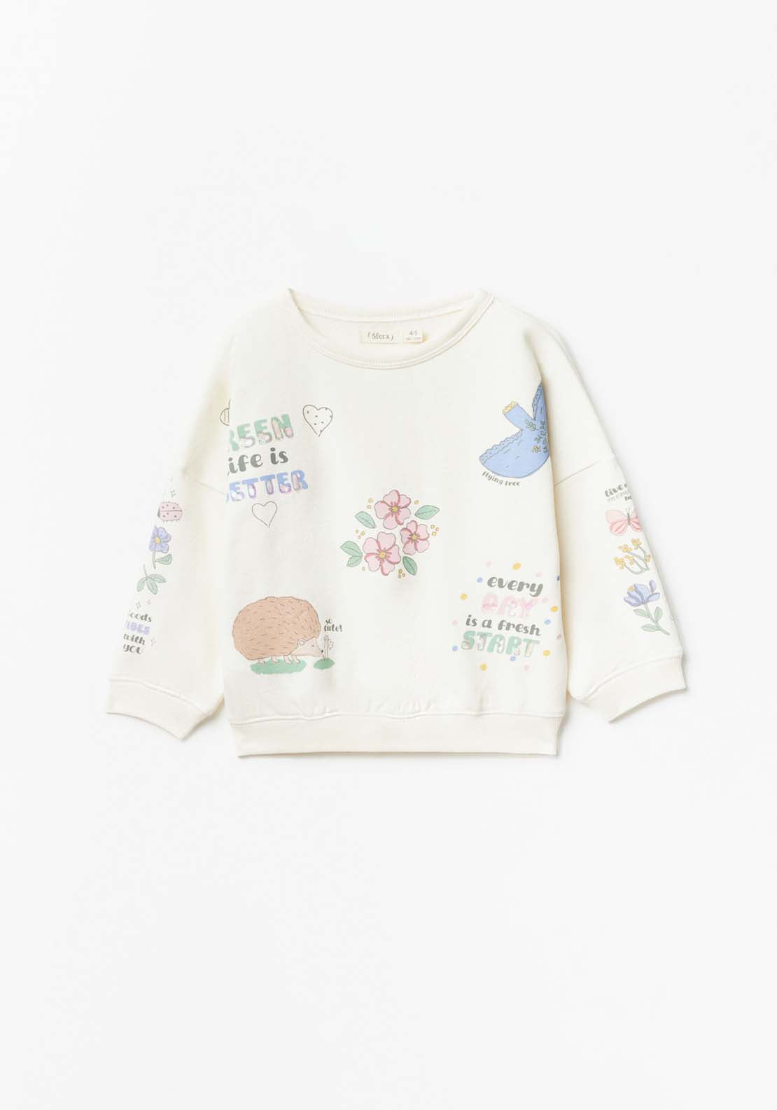 Sfera Long Sleeve Multi Print Sweatshirt - White 1 Shaws Department Stores