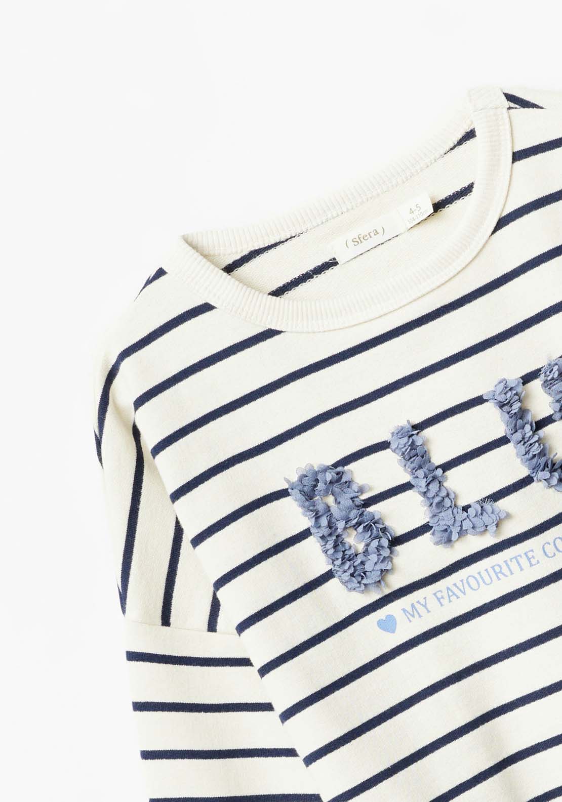 Sfera Long Sleeve Striped Blue Sweatshirt - White 4 Shaws Department Stores