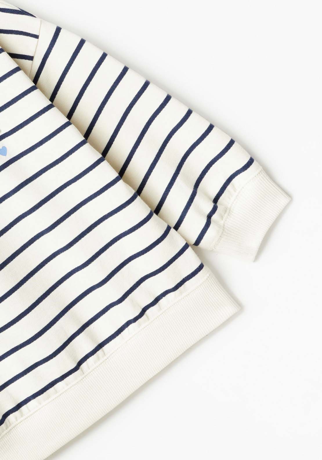 Sfera Long Sleeve Striped Blue Sweatshirt - White 3 Shaws Department Stores