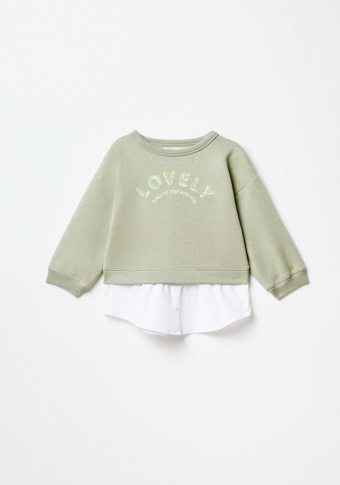 Sfera Long Sleeve Sweatshirt With Shirt - Khaki Light 1 Shaws Department Stores