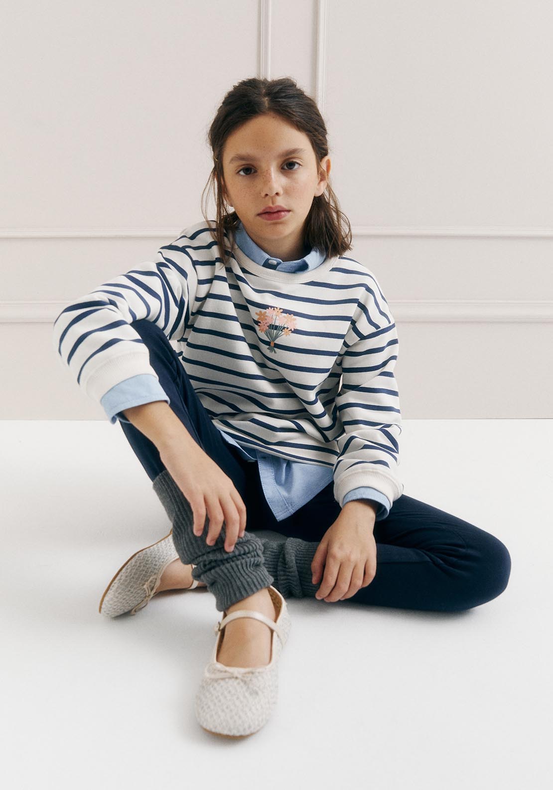 Sfera Printed Striped Sweatshirt - Ecru 6 Shaws Department Stores