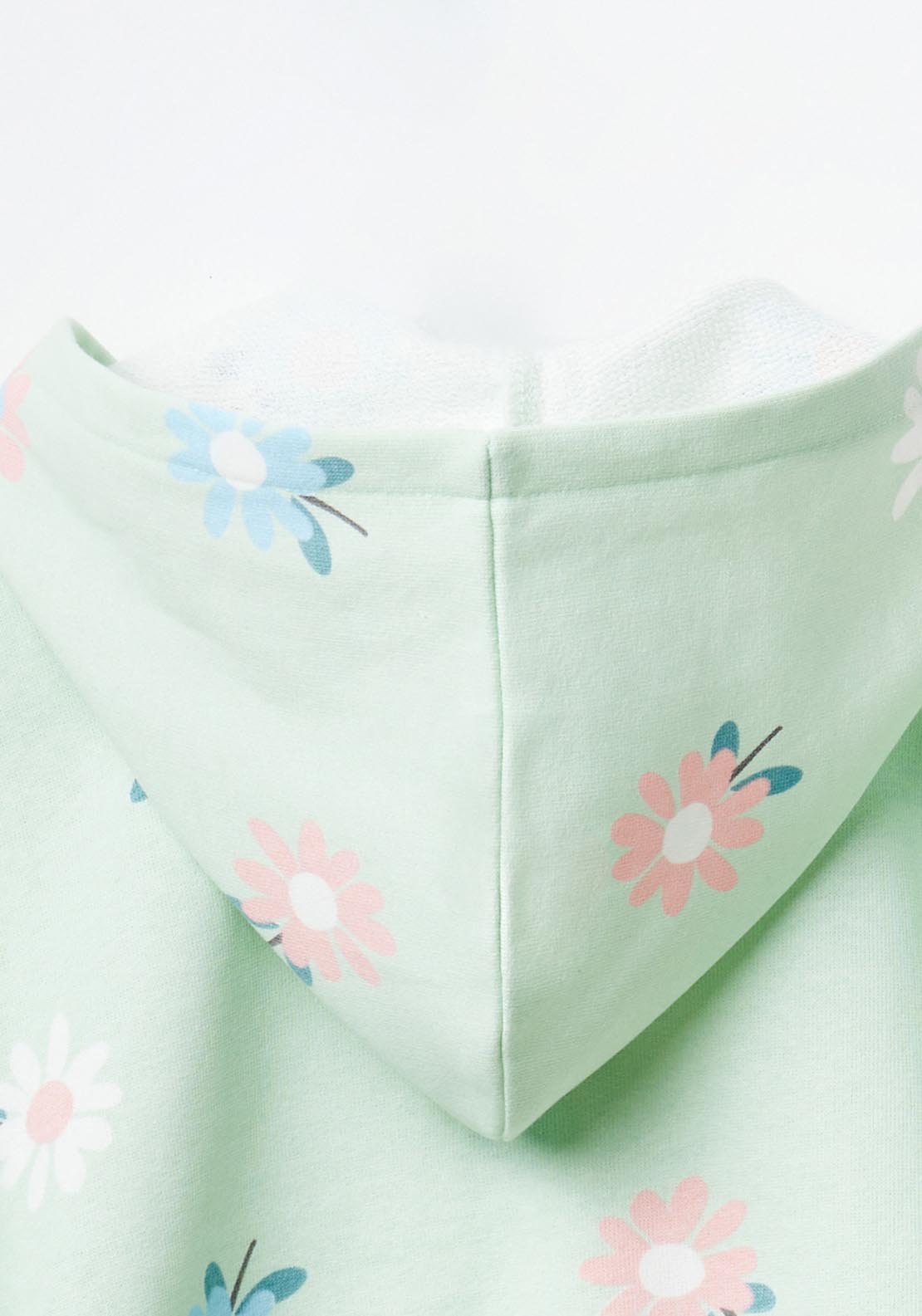 Sfera Zip Flower Print Hoodie - Green 4 Shaws Department Stores