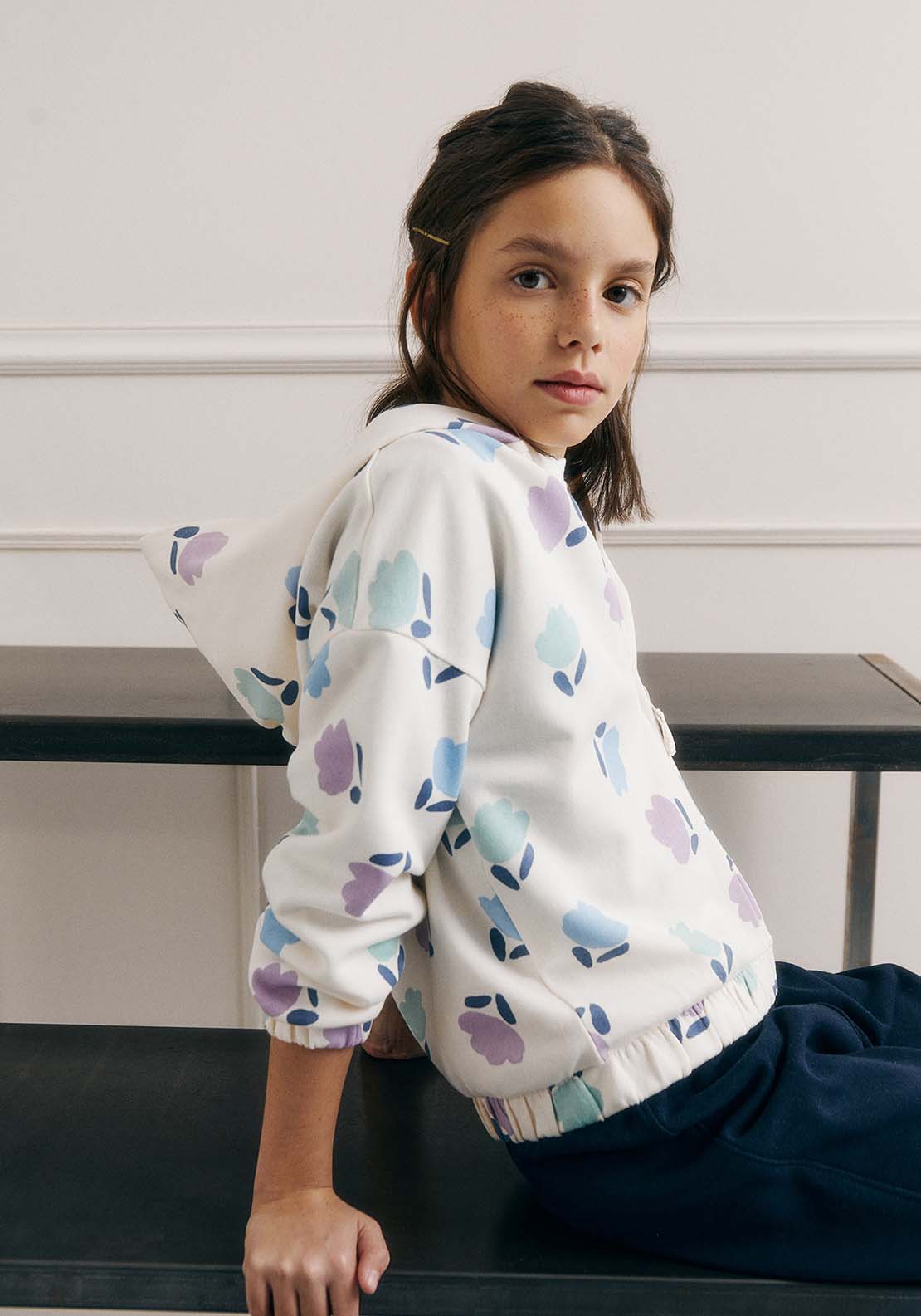Sfera Girls zip-up sweatshirt - Ecru 2 Shaws Department Stores