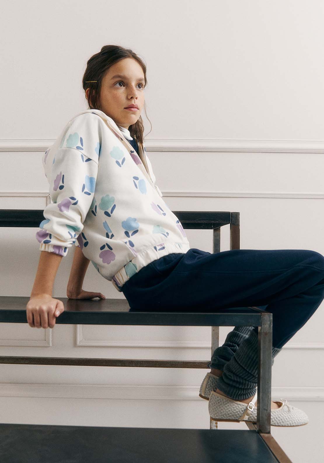 Sfera Girls zip-up sweatshirt - Ecru 1 Shaws Department Stores