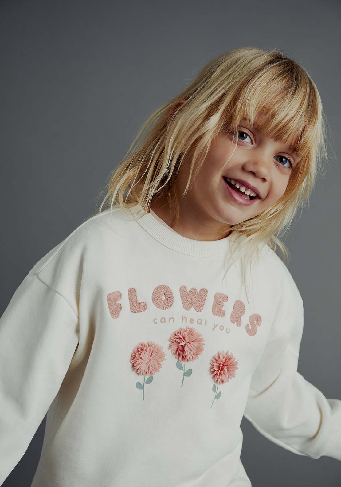 Sfera Flowers and pompoms sweatshirt - Cream 2 Shaws Department Stores