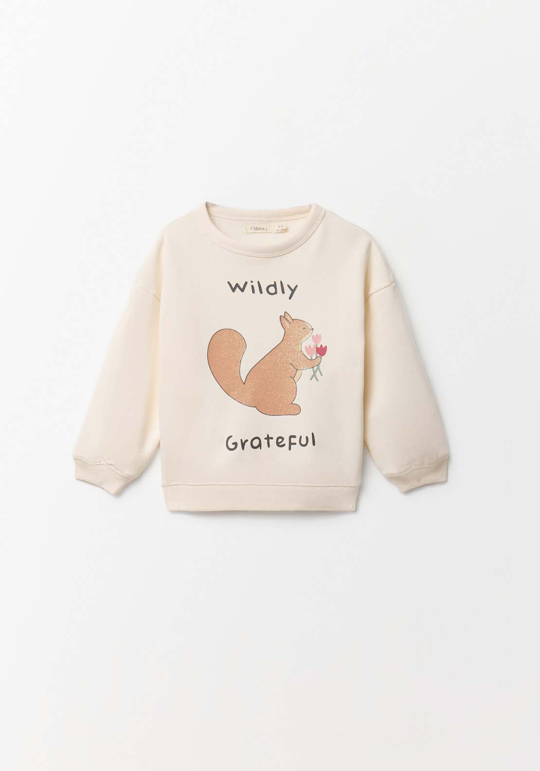 Squirrel Placement Print Sweatshirt - Cream