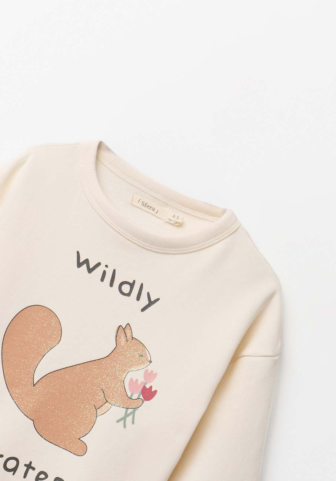 Squirrel Placement Print Sweatshirt - Cream