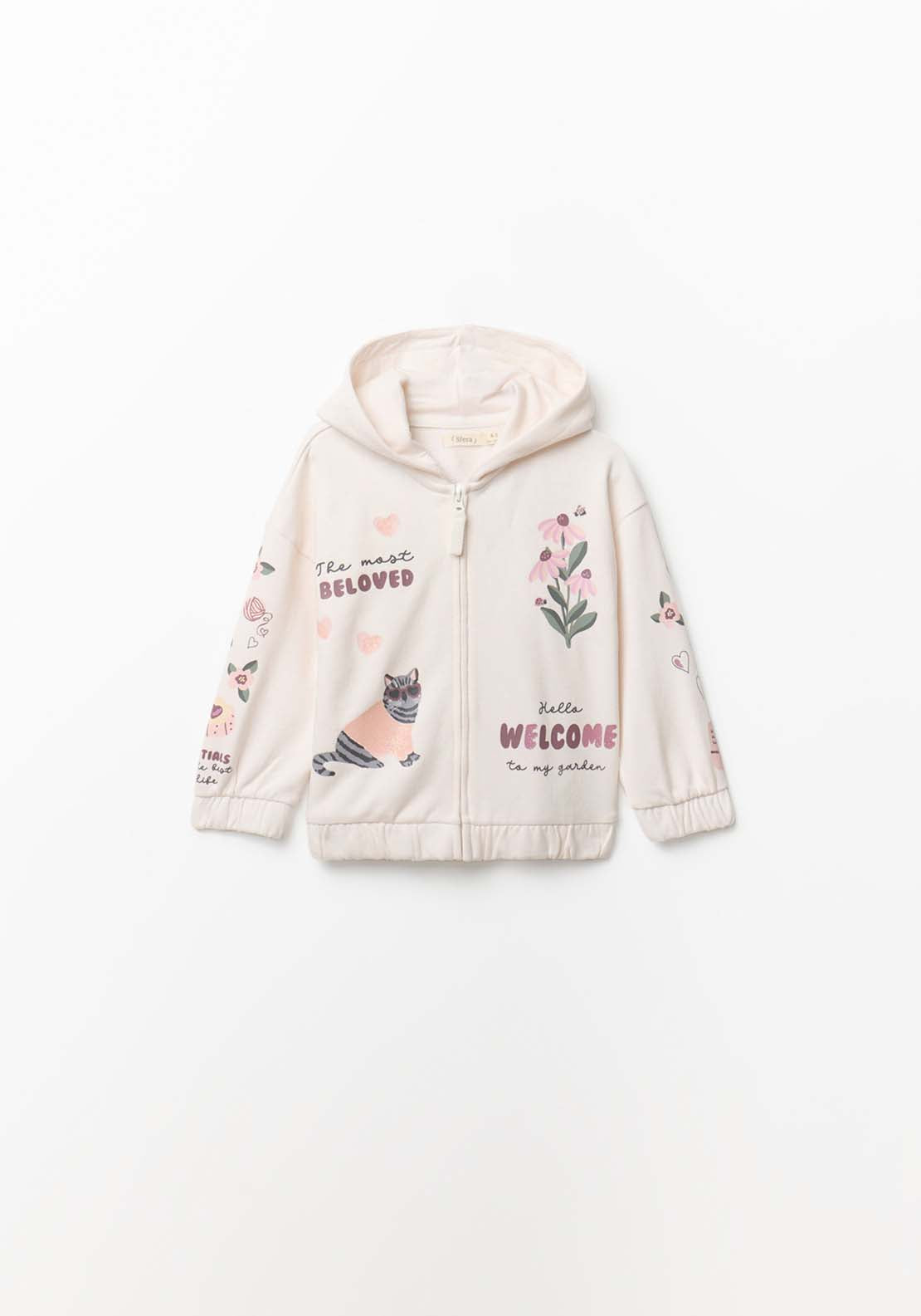 Multi-Print Zip-Up Sweatshirt - Cream