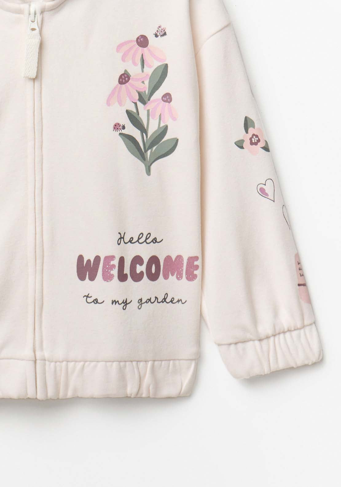 Multi-Print Zip-Up Sweatshirt - Cream