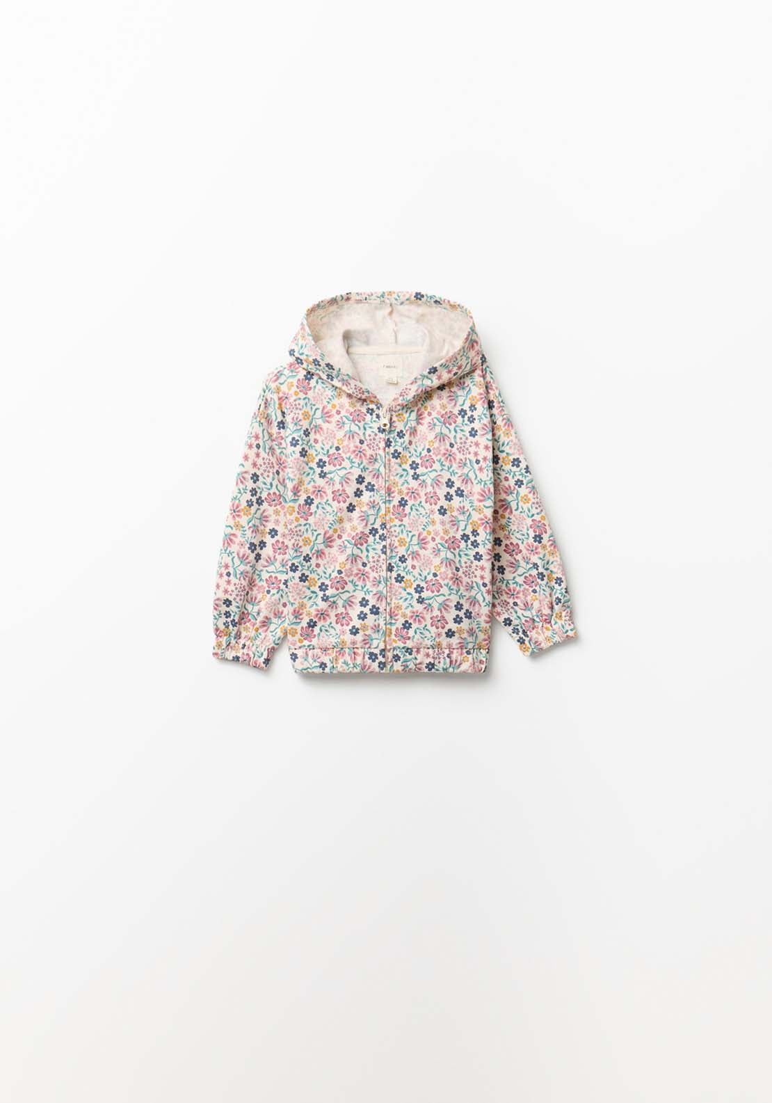 Flower Hoodie With Zip - Cream