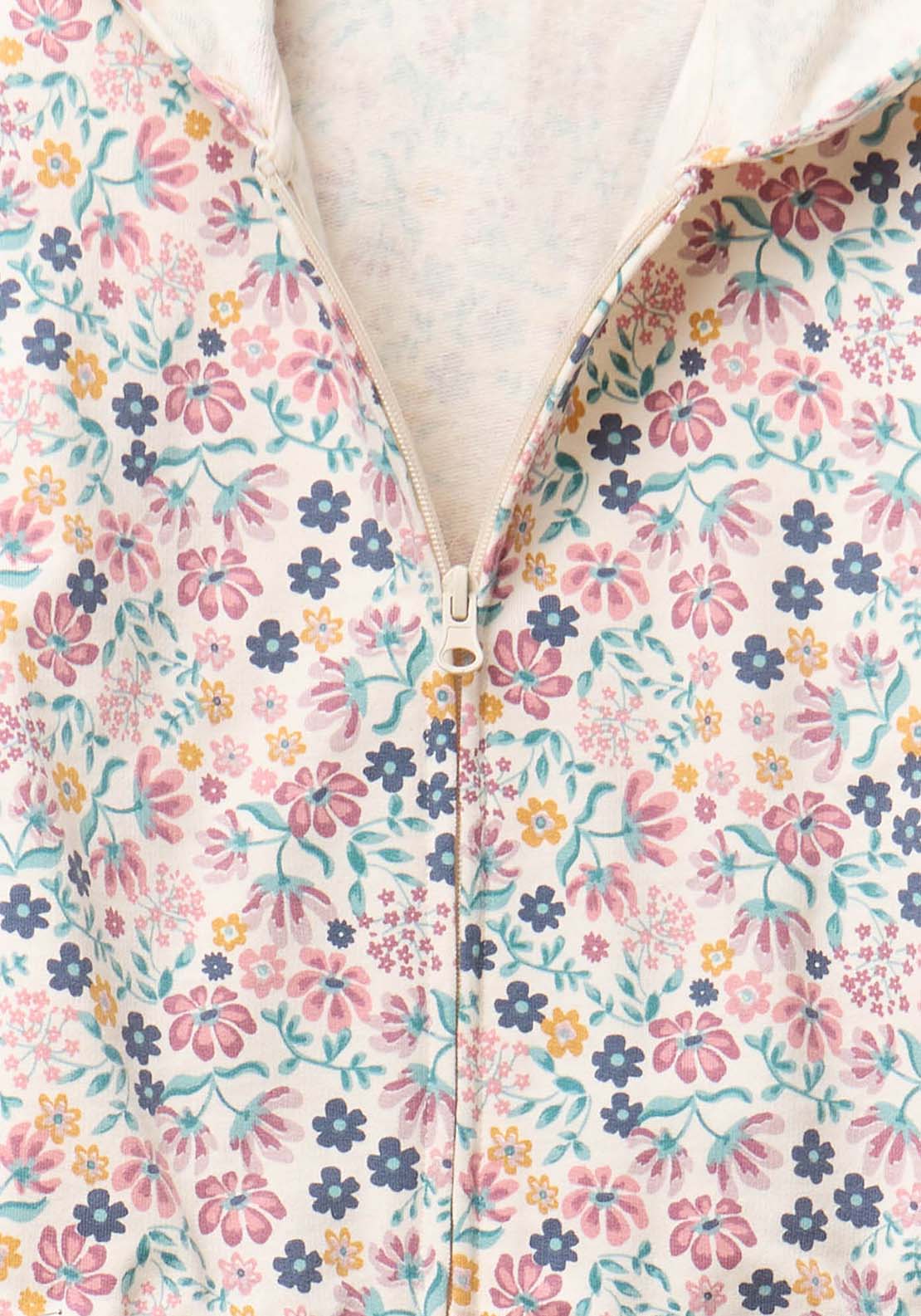Flower Hoodie With Zip - Cream