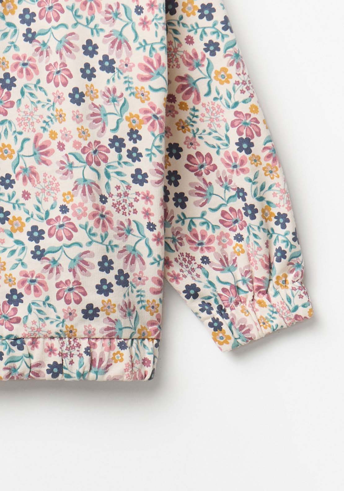 Flower Hoodie With Zip - Cream