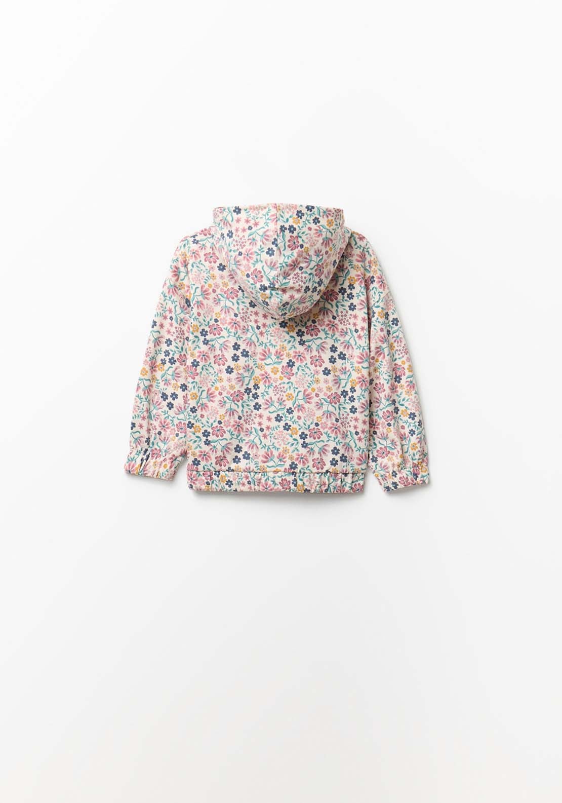 Flower Hoodie With Zip - Cream