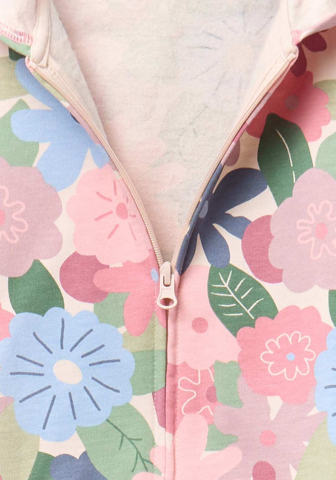 Flower Hoodie With Zip - Pink