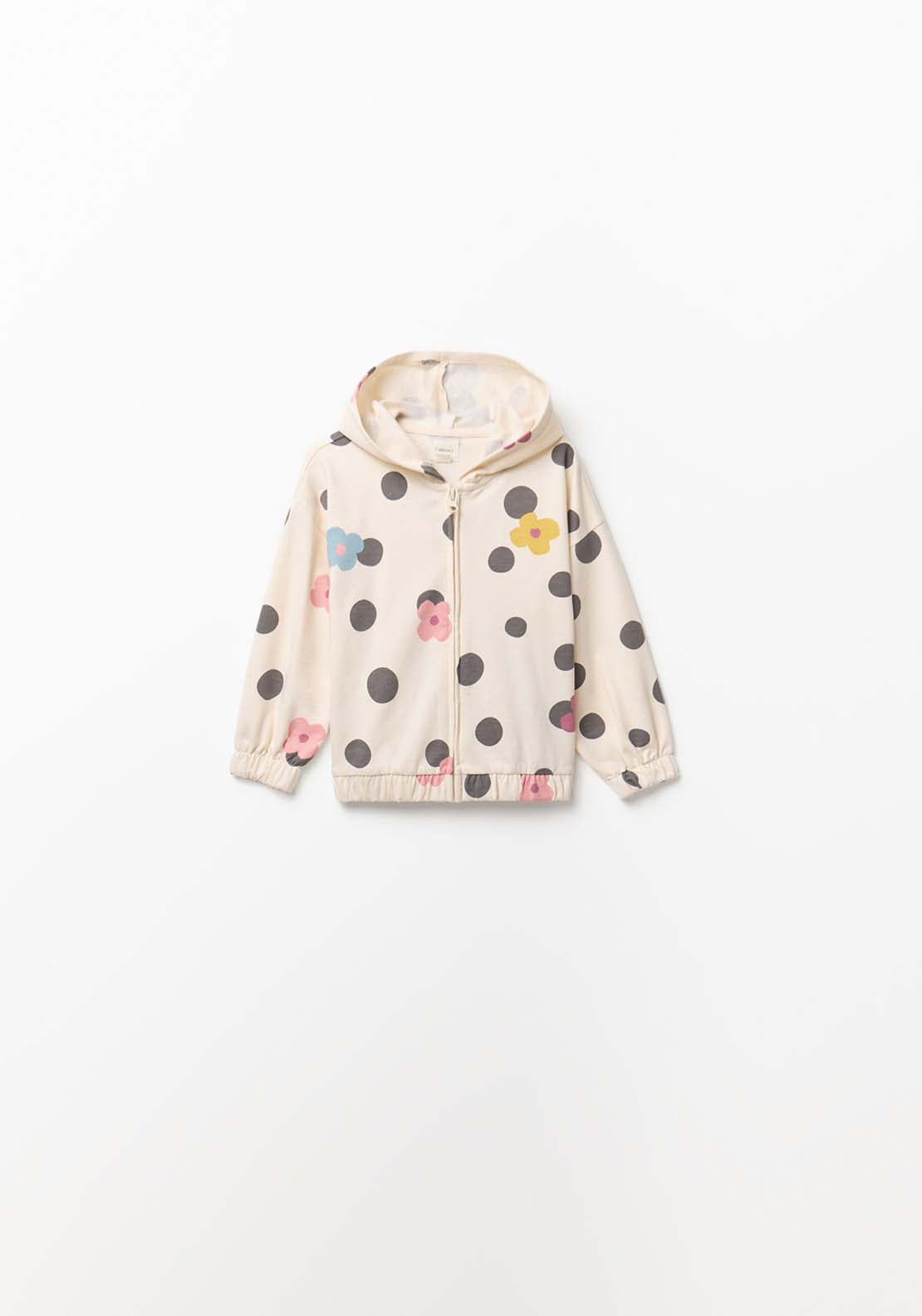 Hoodie With Flowers &amp; Dots - Cream