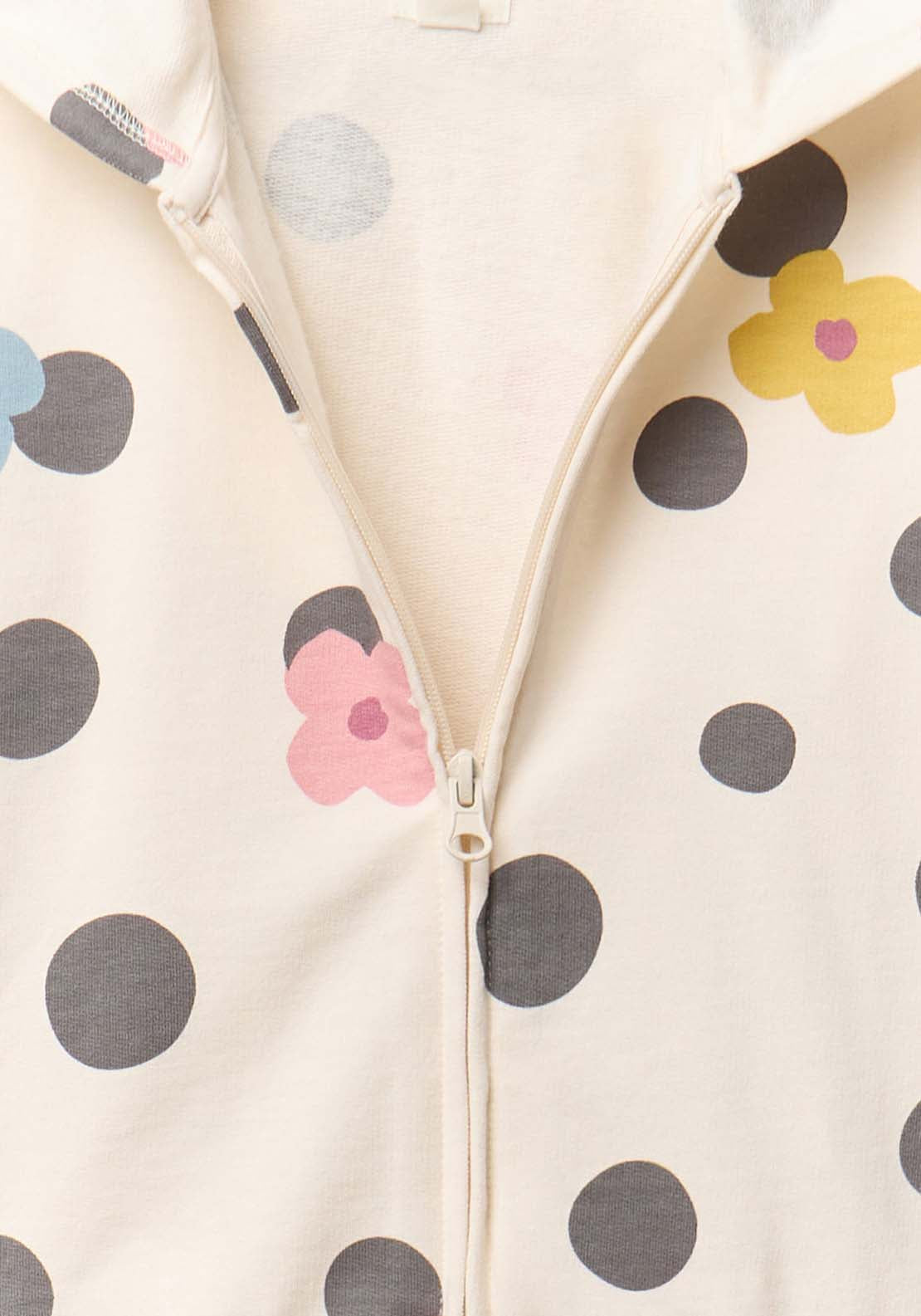 Hoodie With Flowers &amp; Dots - Cream