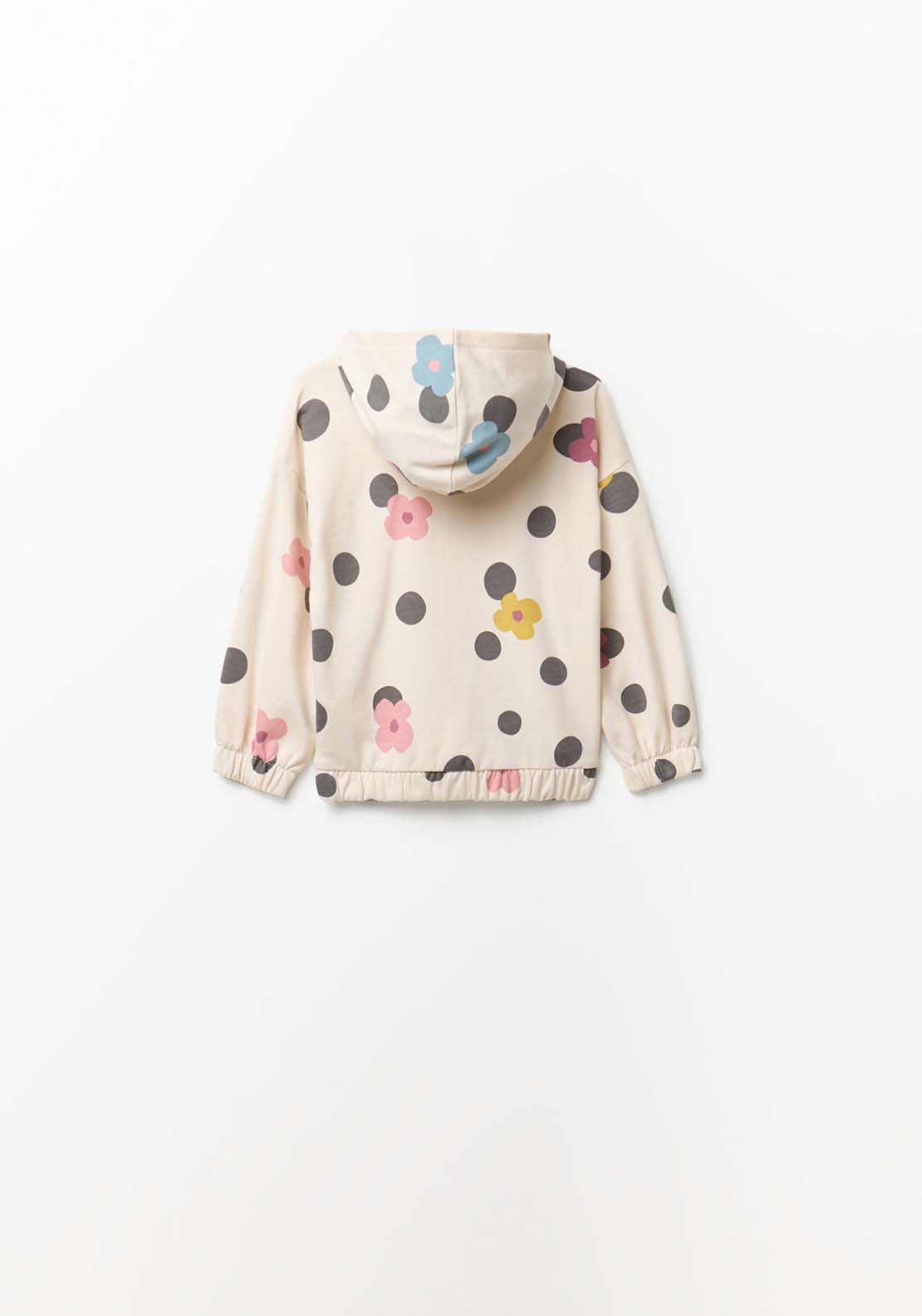 Hoodie With Flowers &amp; Dots - Cream